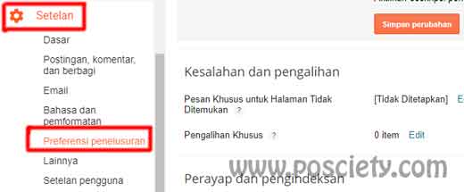 Перейти на панель инструментов blogspot   В списке меню слева выберите Настройки (если используется индонезийский )   Выберите настройки поиска